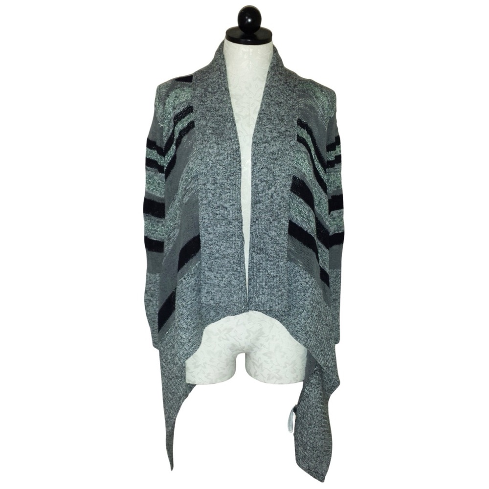 LINE Womens Black & Gray Cotton Blend Drape Cardigan Sz. XS (Asymmetrical Hem)